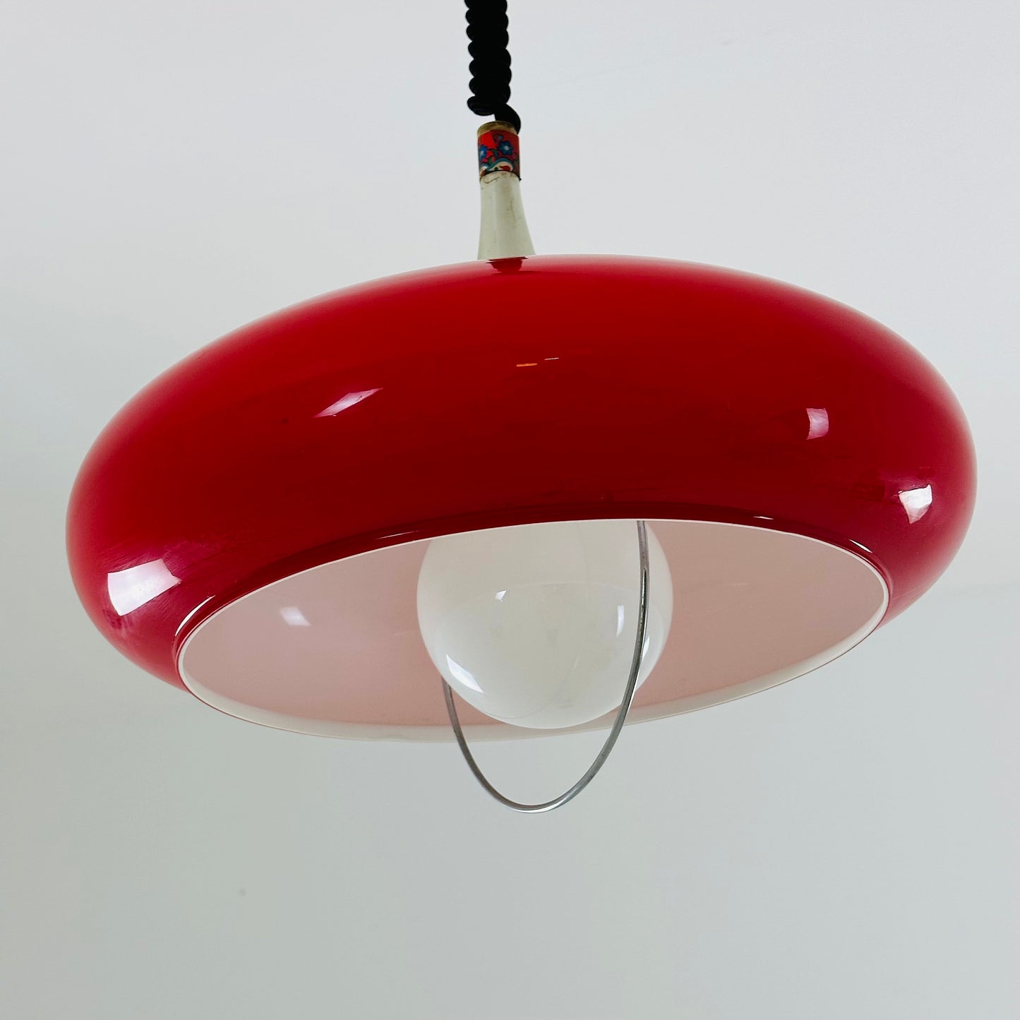 Space Age red pendant lamp from 1970s, Italy.
