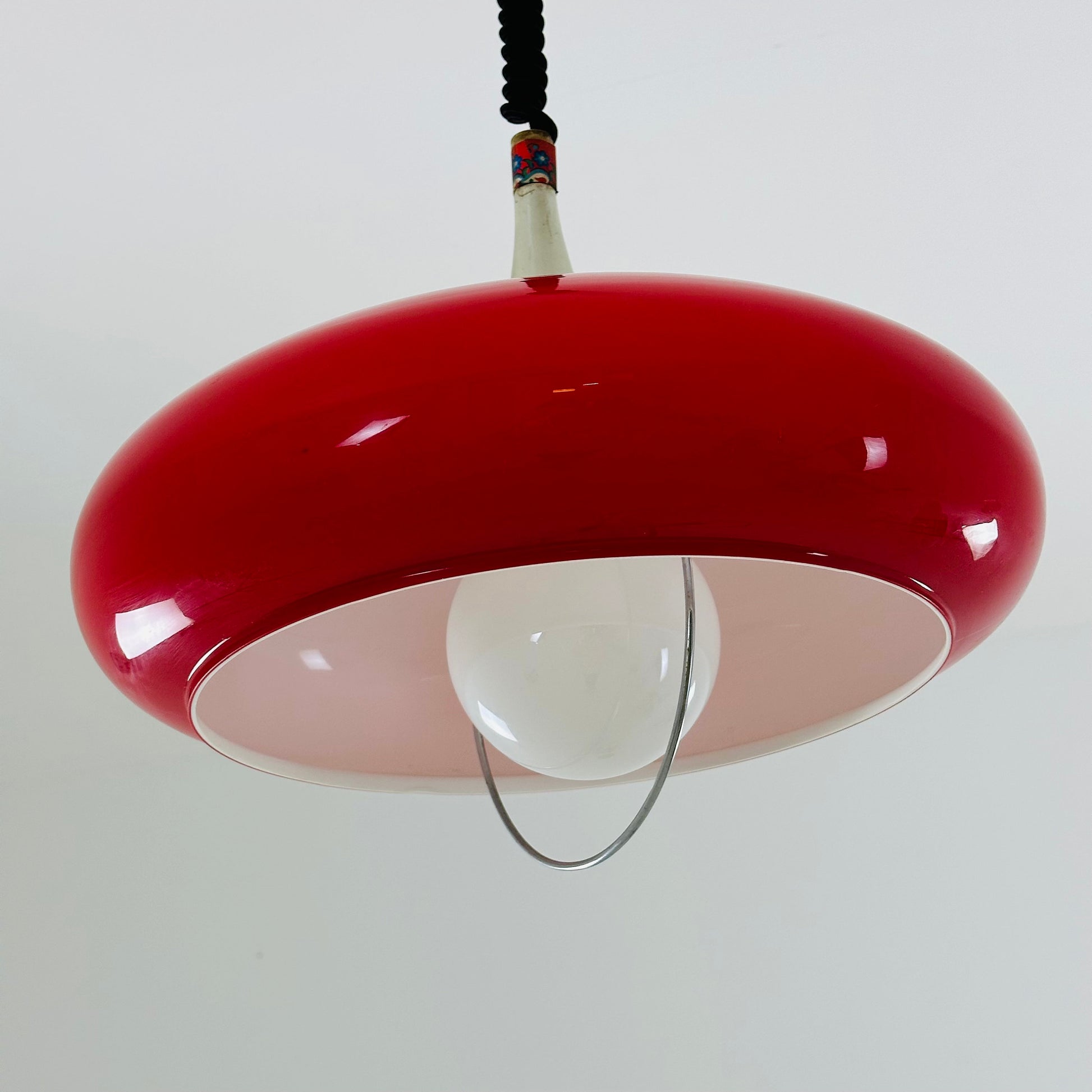 Space Age red pendant lamp from 1970s, Italy.
