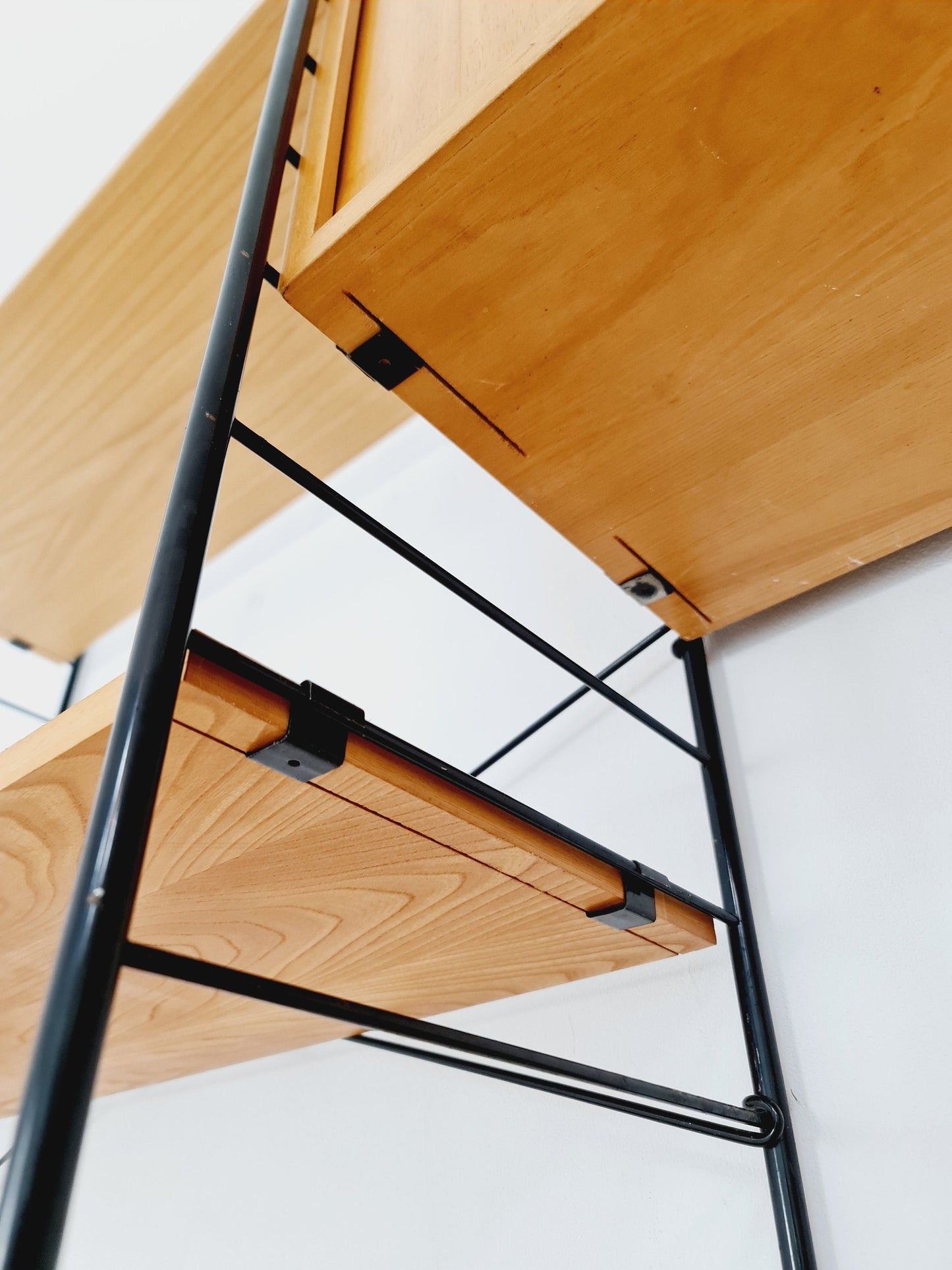 Mid century String shelf-system, bookcase with lighting Oak by WHB Germany, 1950s