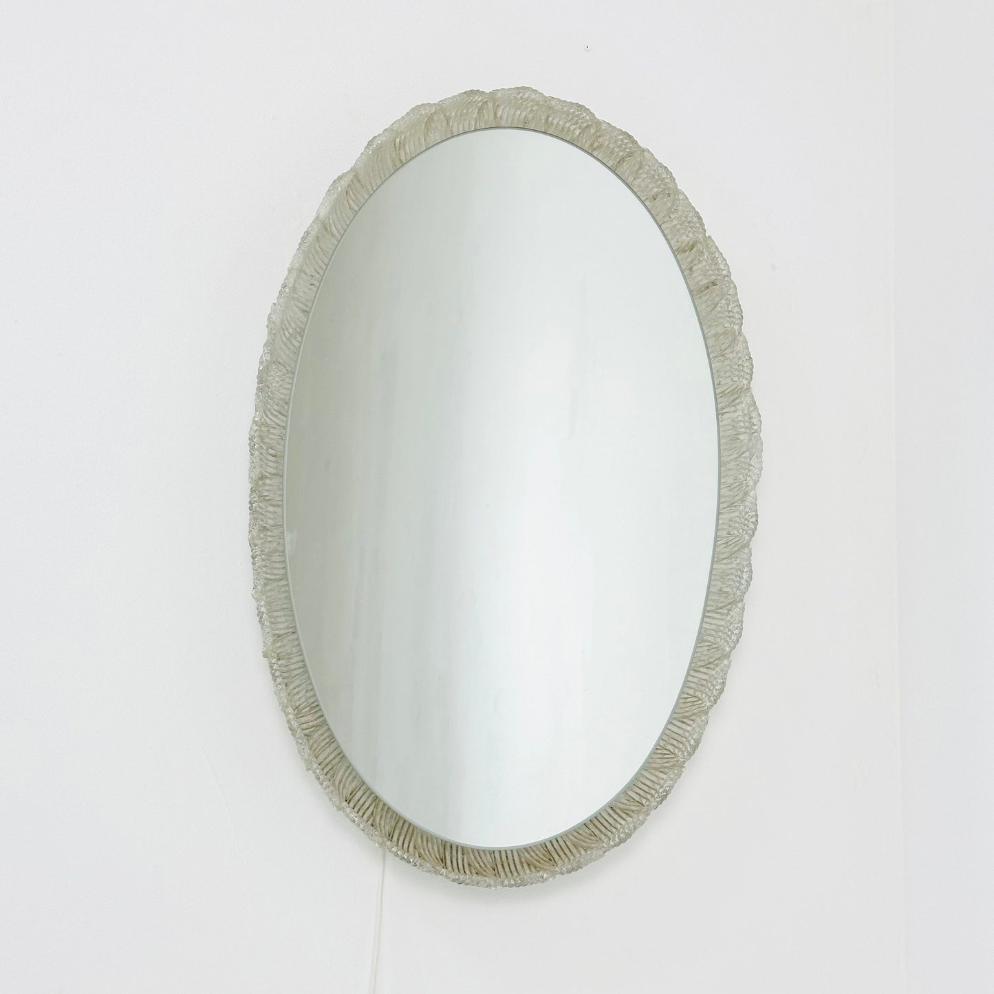 Mid century oval illuminated acrylic glass frame mirror by Hillebrand 1970s