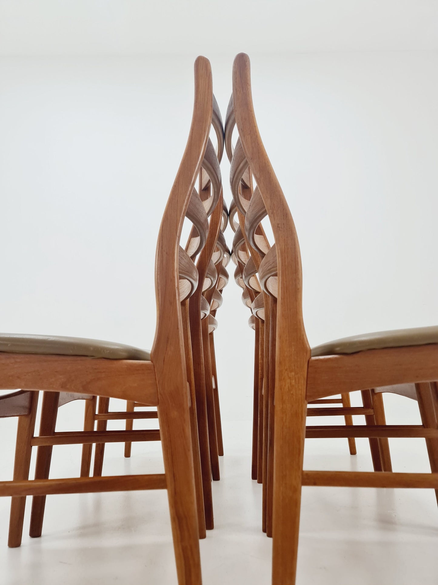 Danish teak with leather sits dining chairs by Viborg stolfabrik 1960s, set of 6
