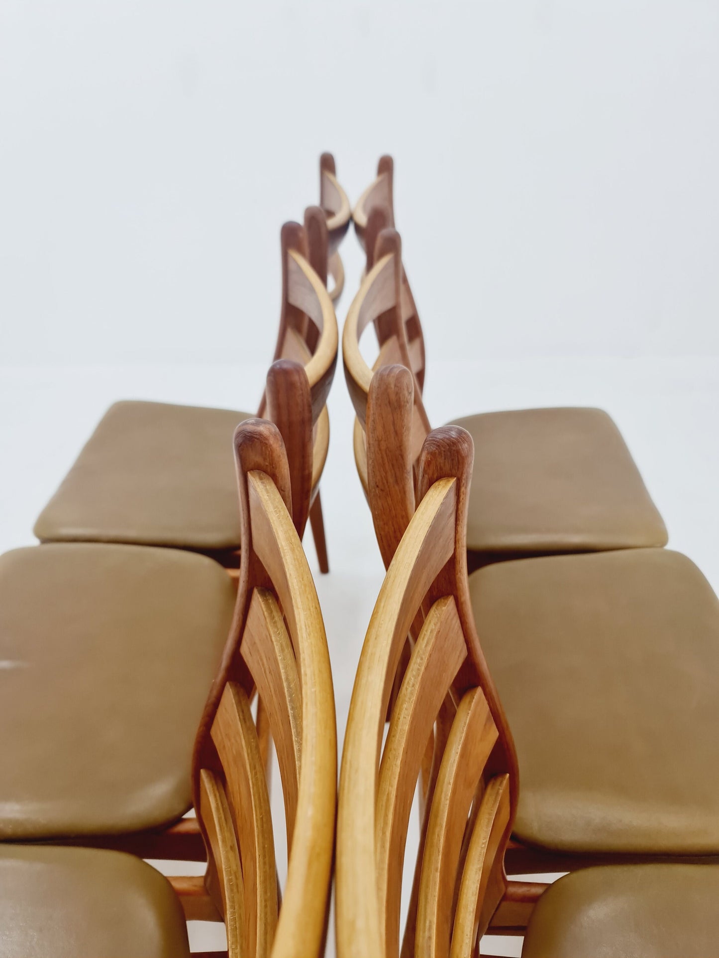 Danish teak with leather sits dining chairs by Viborg stolfabrik 1960s, set of 6