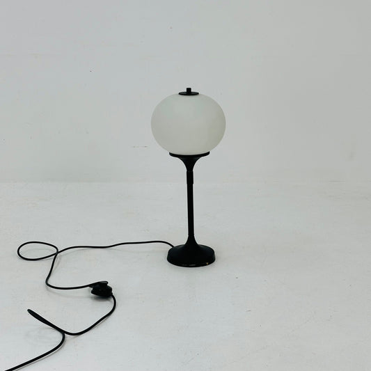 Mid century table lamp black metal and Opaline glas 1970s