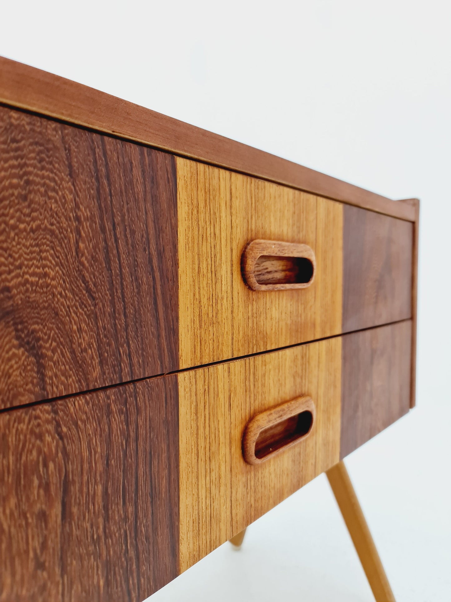 Midcentury Danish teak & Rosewood vintage Side table/ Bedside table/ Night stand with two drawers, 1960s