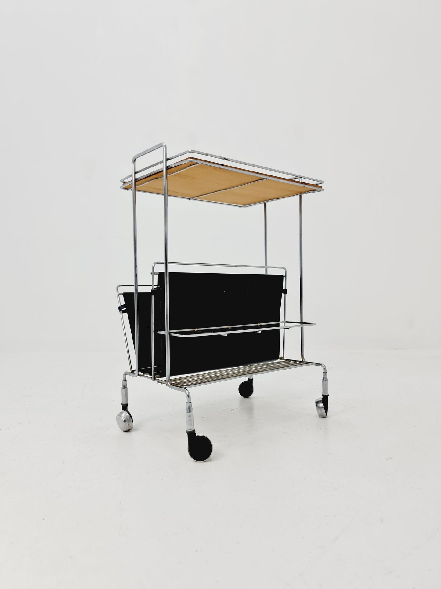 Vintage German mid century trolley bar cart in Rosewood & metal, 1960s