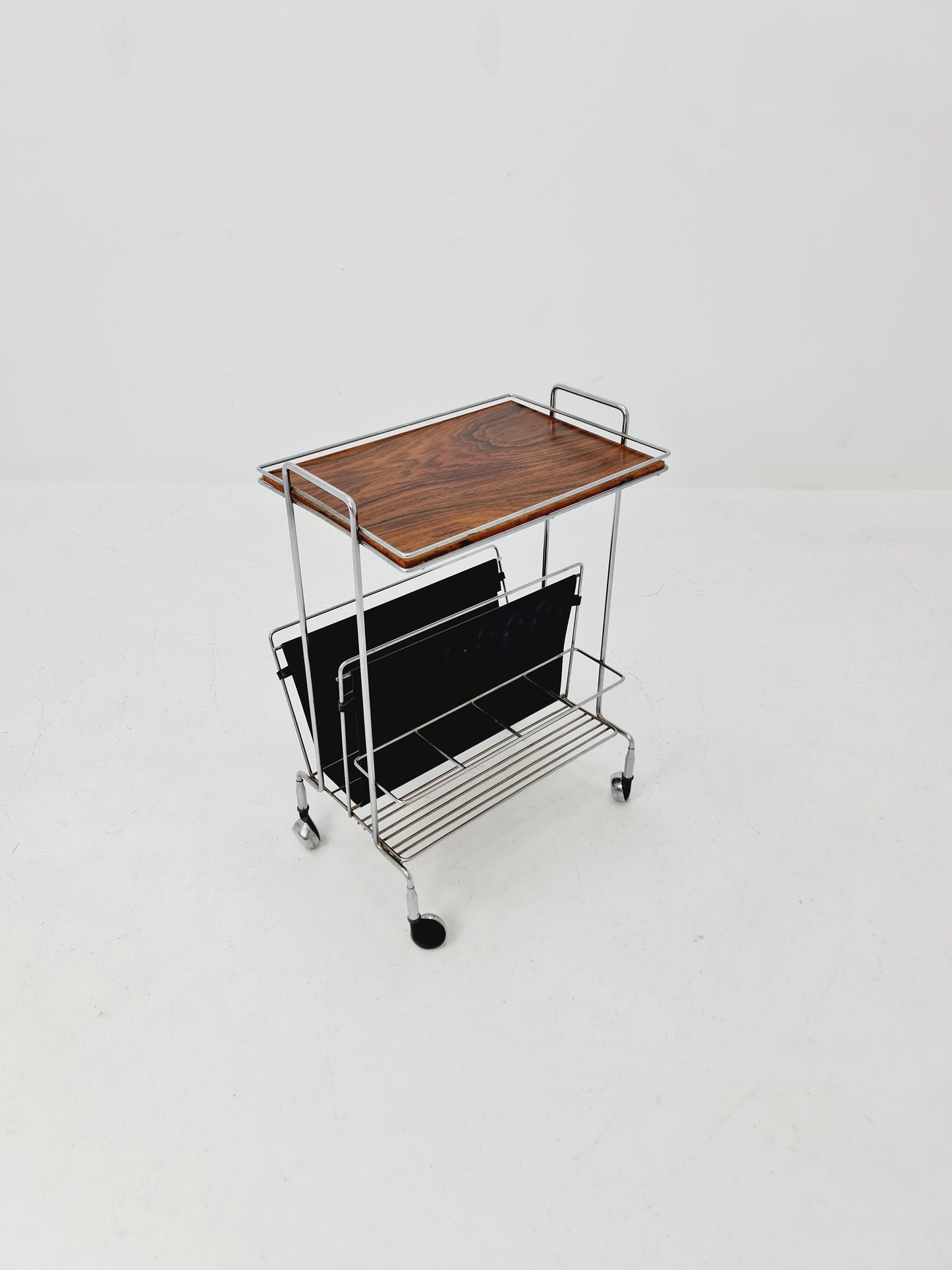 Vintage German mid century trolley bar cart in Rosewood & metal, 1960s