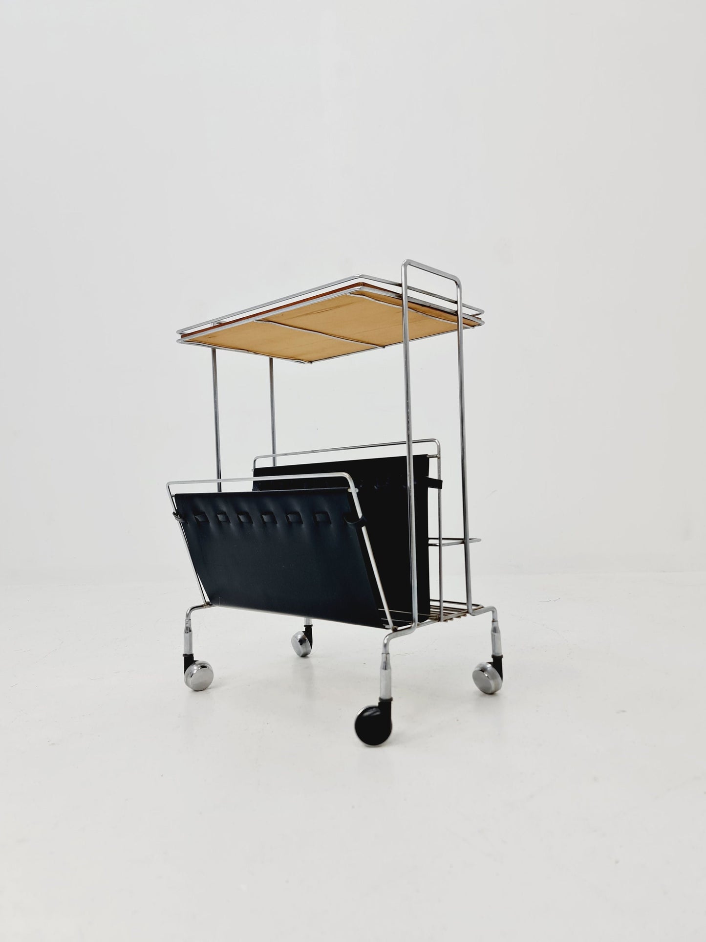 Vintage German mid century trolley bar cart in Rosewood & metal, 1960s