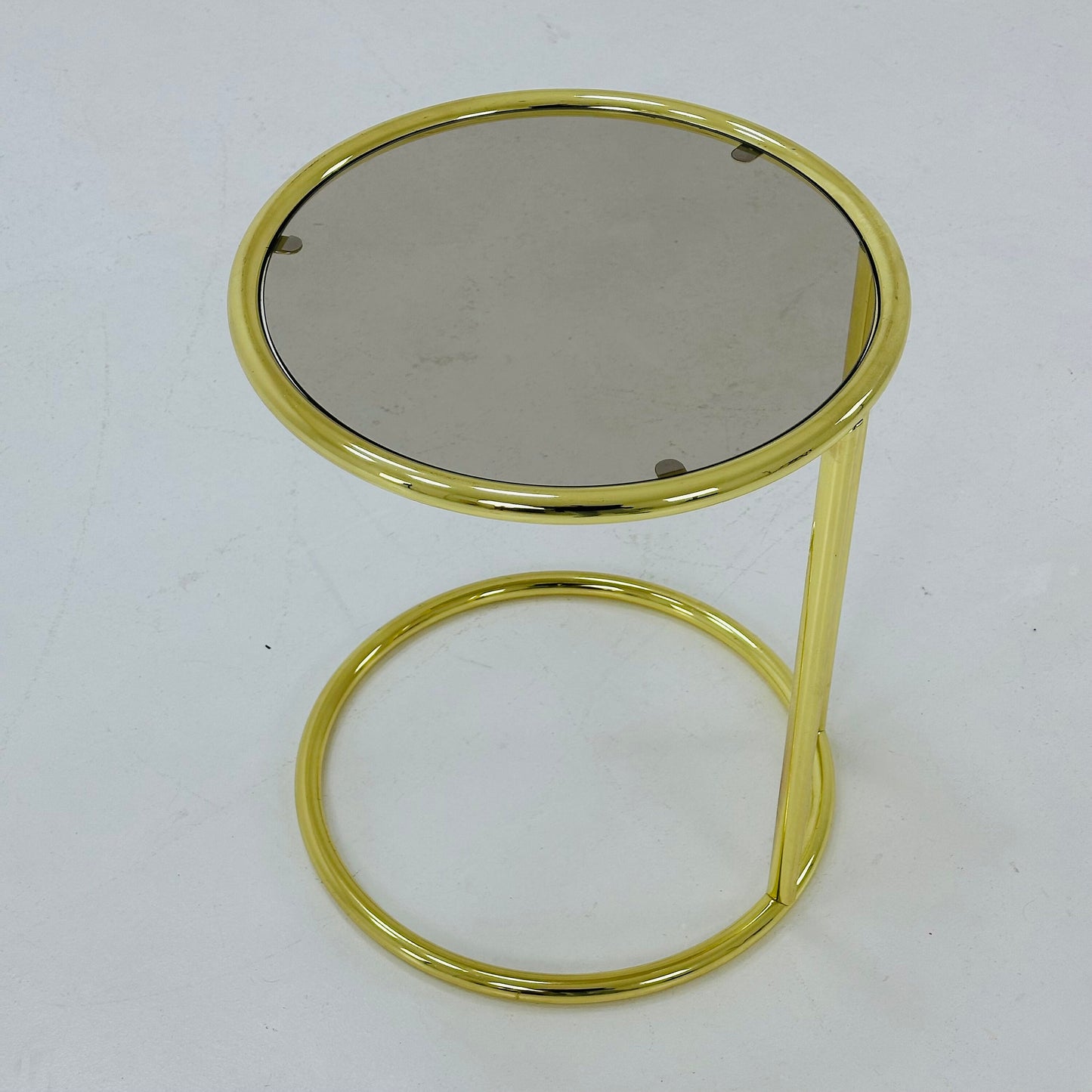 BauHaus Round golden chrome & Glass side table Eileen style , 1980s