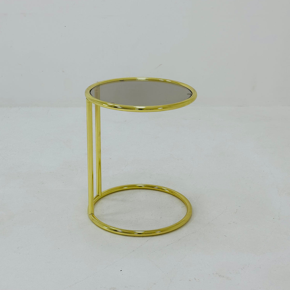 BauHaus Round golden chrome & Glass side table Eileen style , 1980s