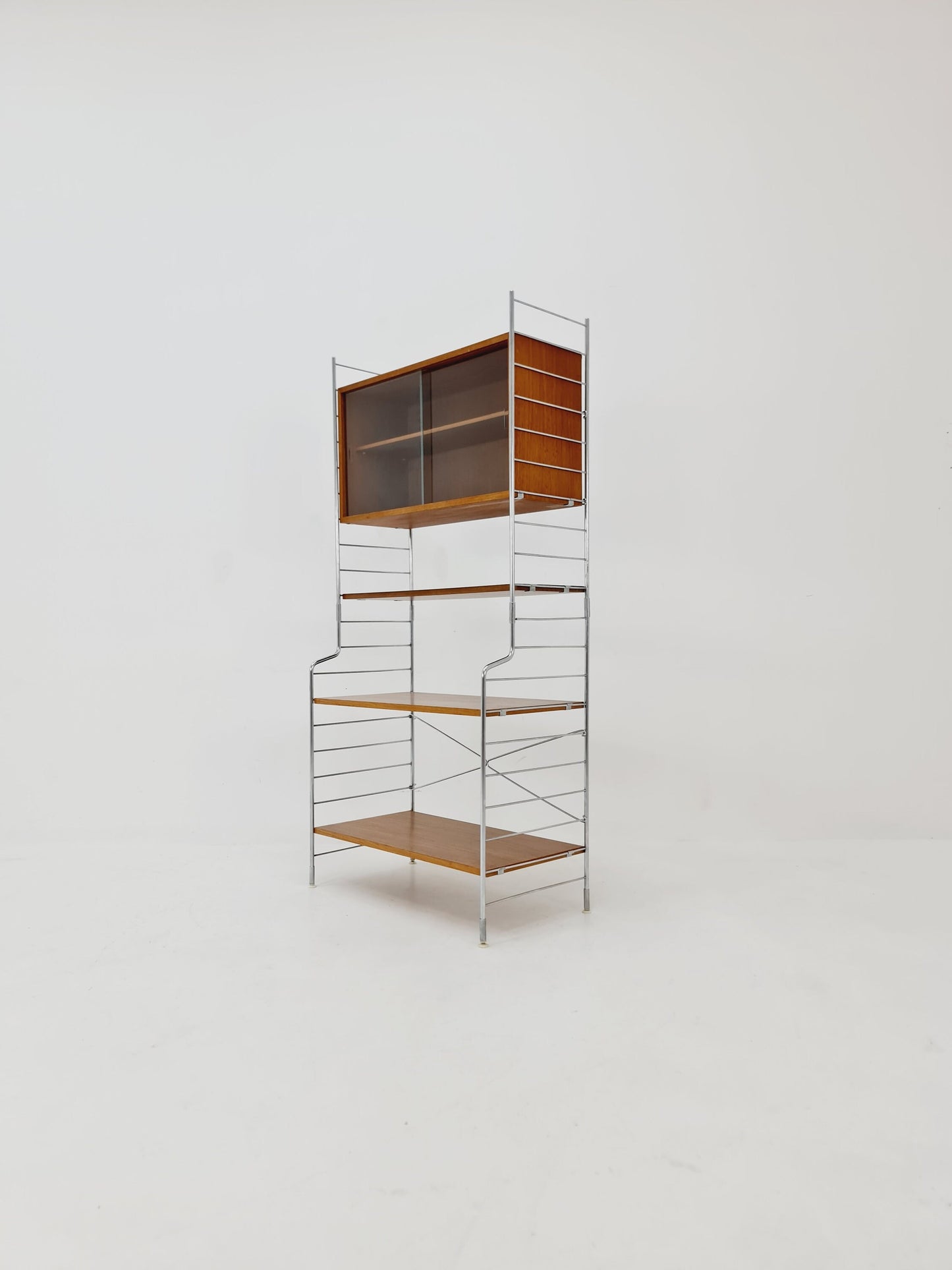 Free standing String shelf-system, bookcase with cabinet teak by WHB Germany, 1950s