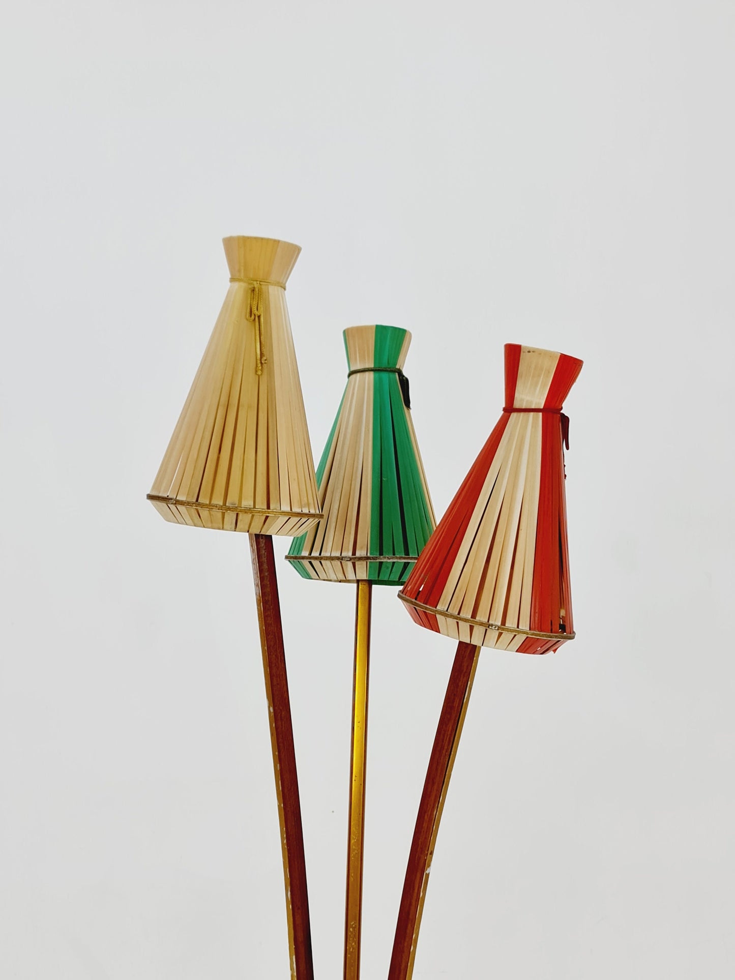 Midcentury floor Tripod walnut & Brass German DDR by Resso, 1960s