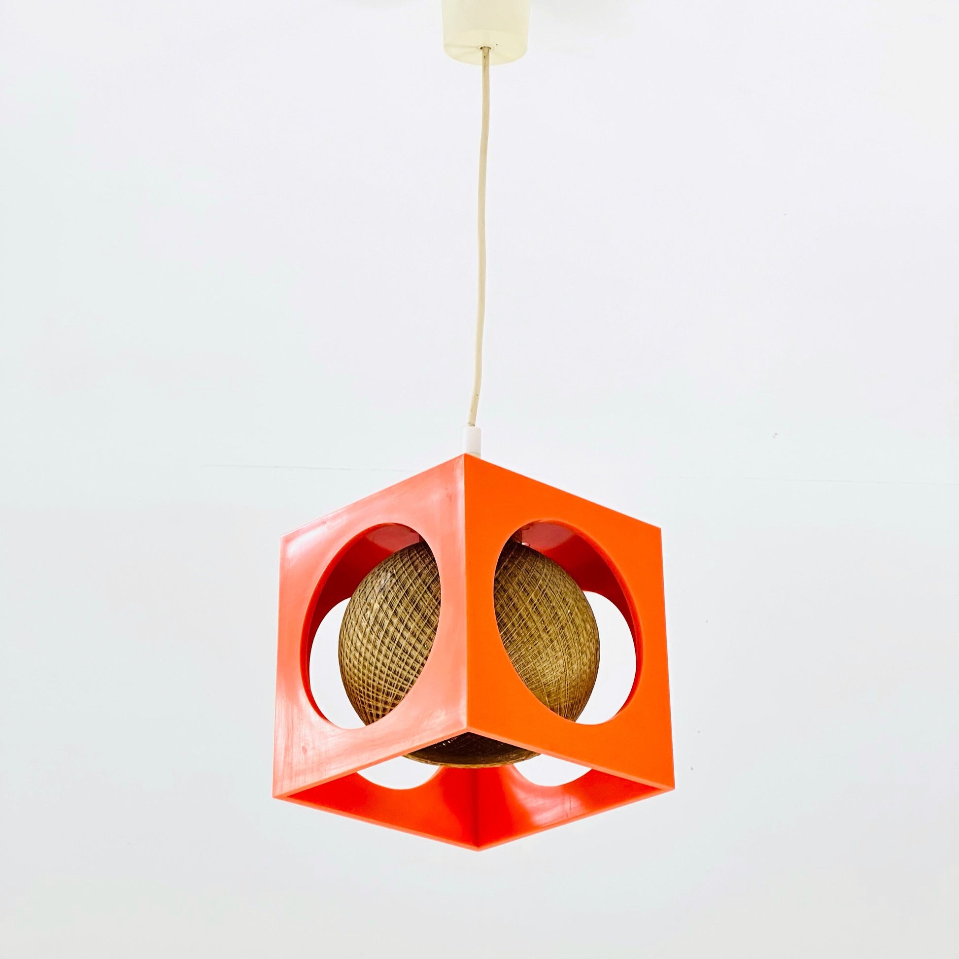 Space Age orange Cube Pendant Lamp by Richard Essig, Type 4022