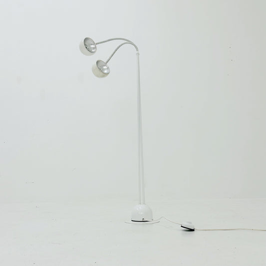 Space age white metal Adjustable Floor Lamp / 70s Mid Century Space Age Italian Design / Goose Neck Eye Ball Floor Lamp