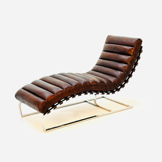Mid Century Bauhaus style Lounge chair Braun Colour leather and chrome, 1980s