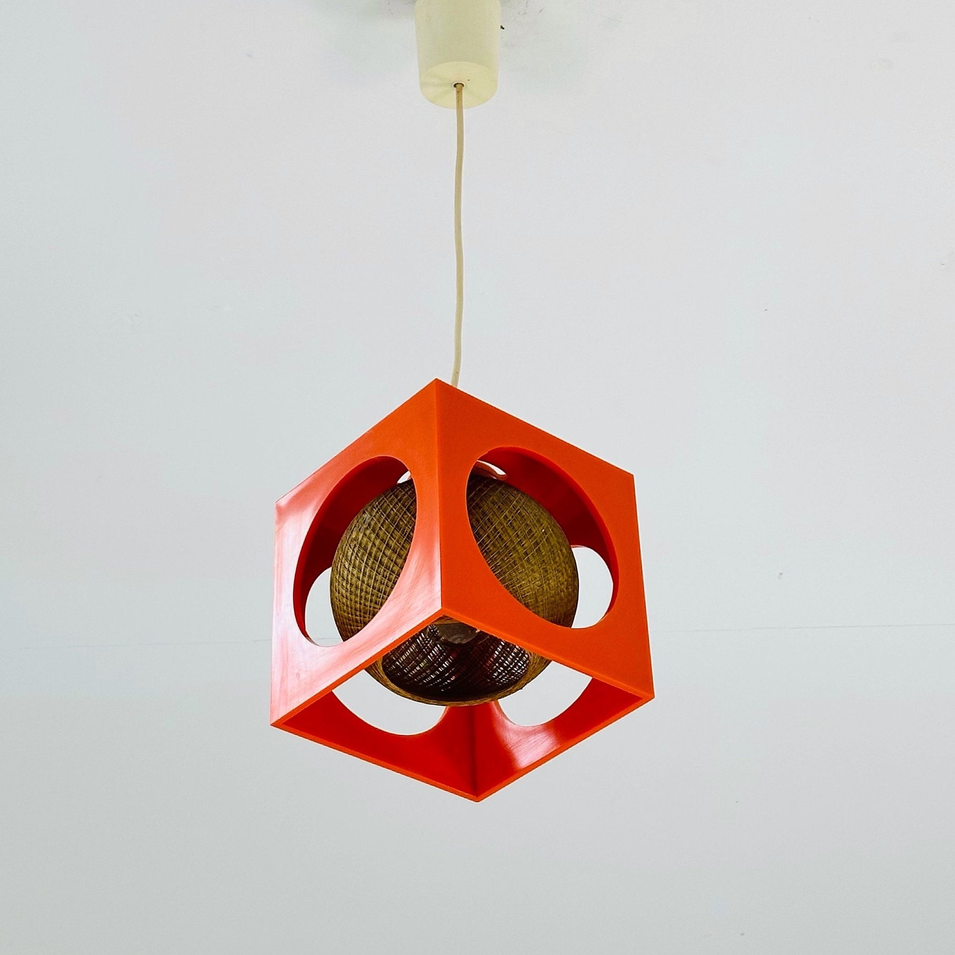 Space Age orange Cube Pendant Lamp by Richard Essig, Type 4022