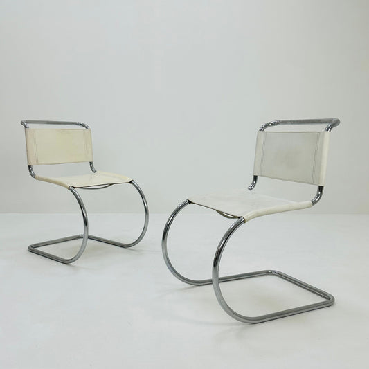 Set of 2 MR10 lounge white leather chairs design by Ludwig Mies van der Rohe , 1980s