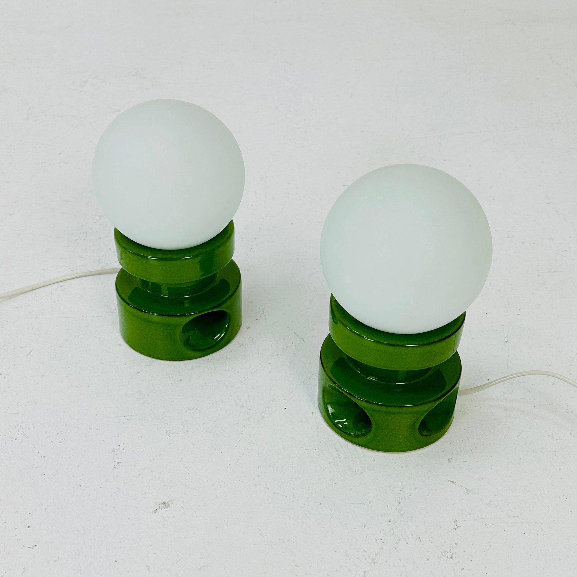 Mid century pair of green ceramic table lamps 1970s