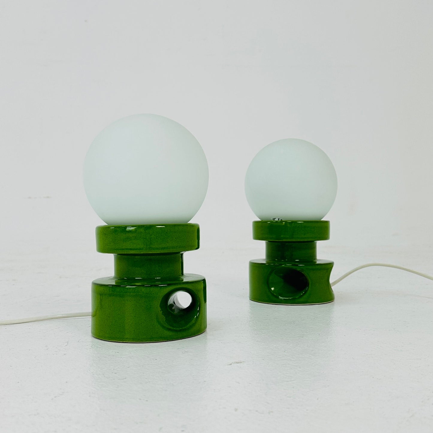 Mid century pair of green ceramic table lamps 1970s