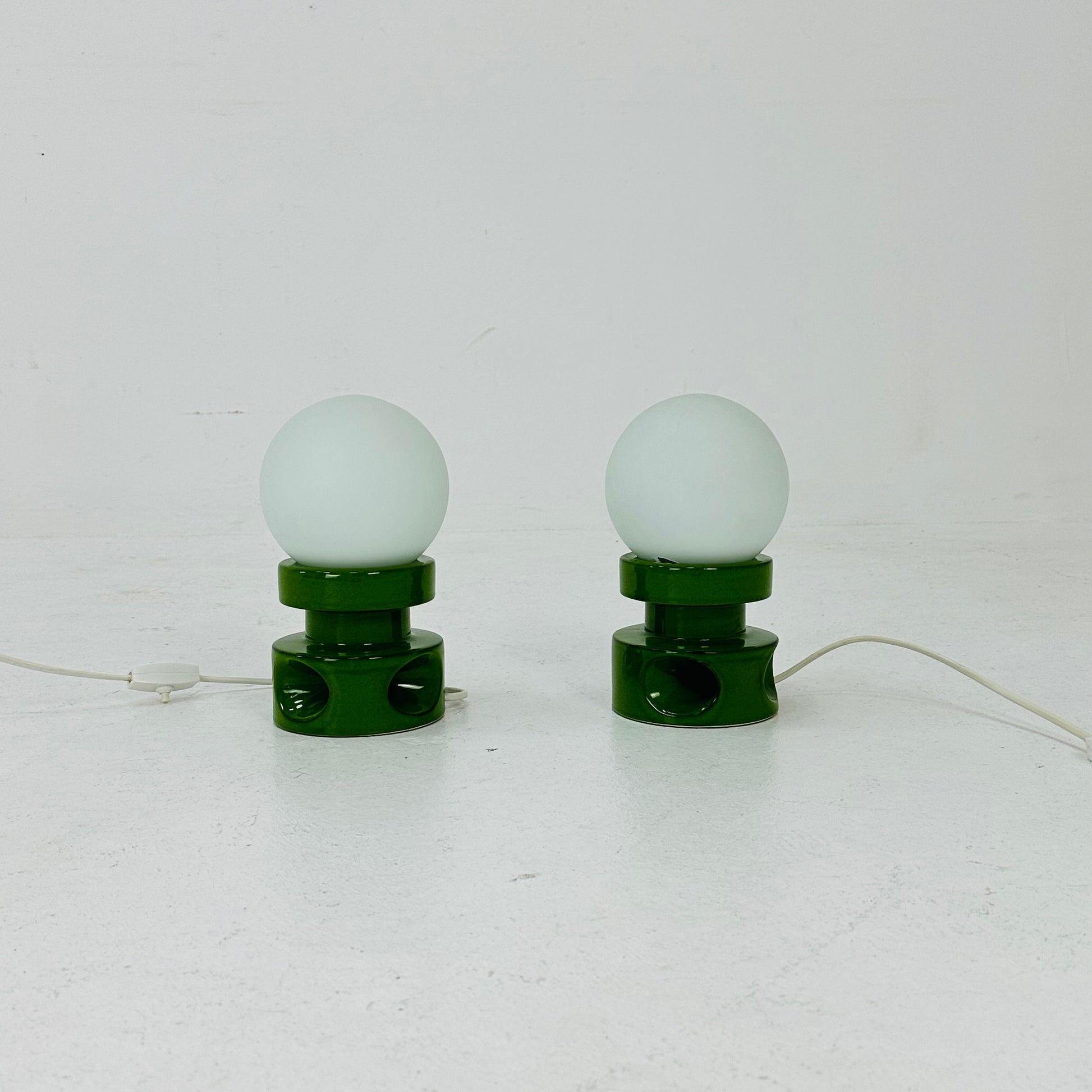 Mid century pair of green ceramic table lamps 1970s