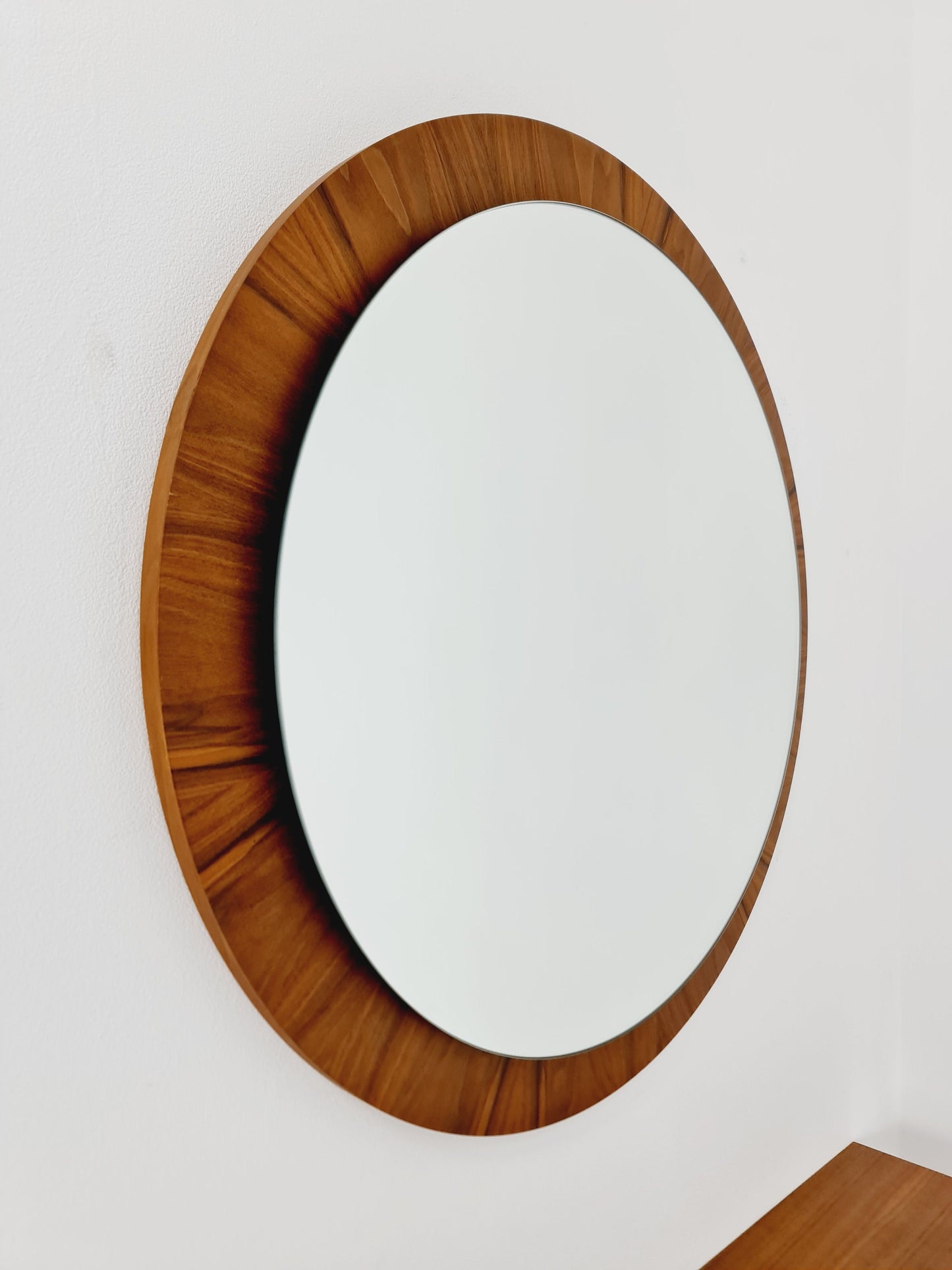Mid Century walnut German Mirror with walnut shelf , 60s