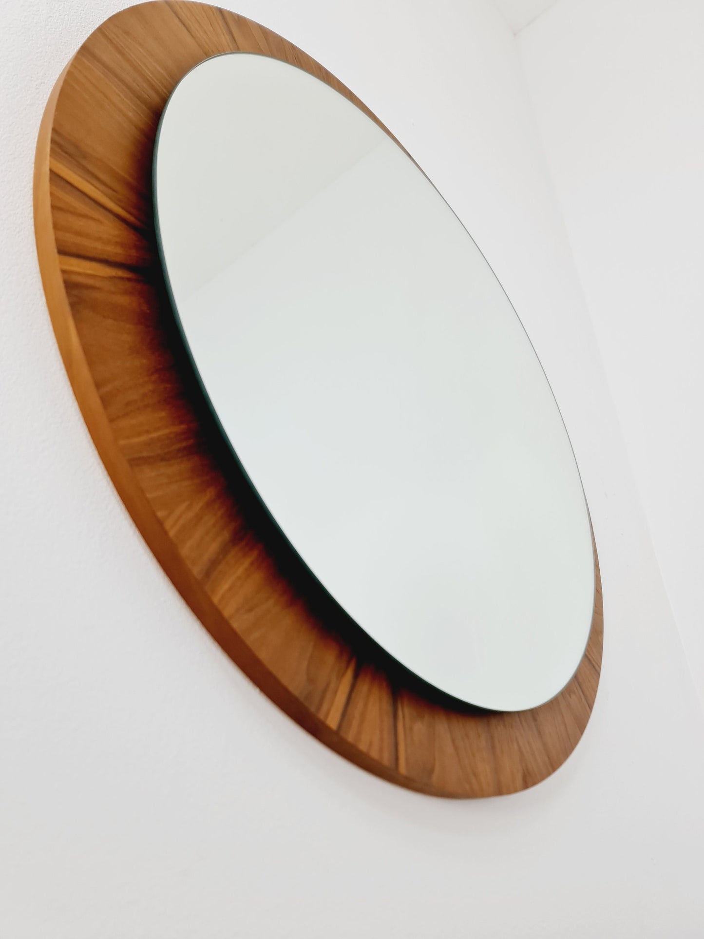 Mid Century walnut German Mirror with walnut shelf , 60s