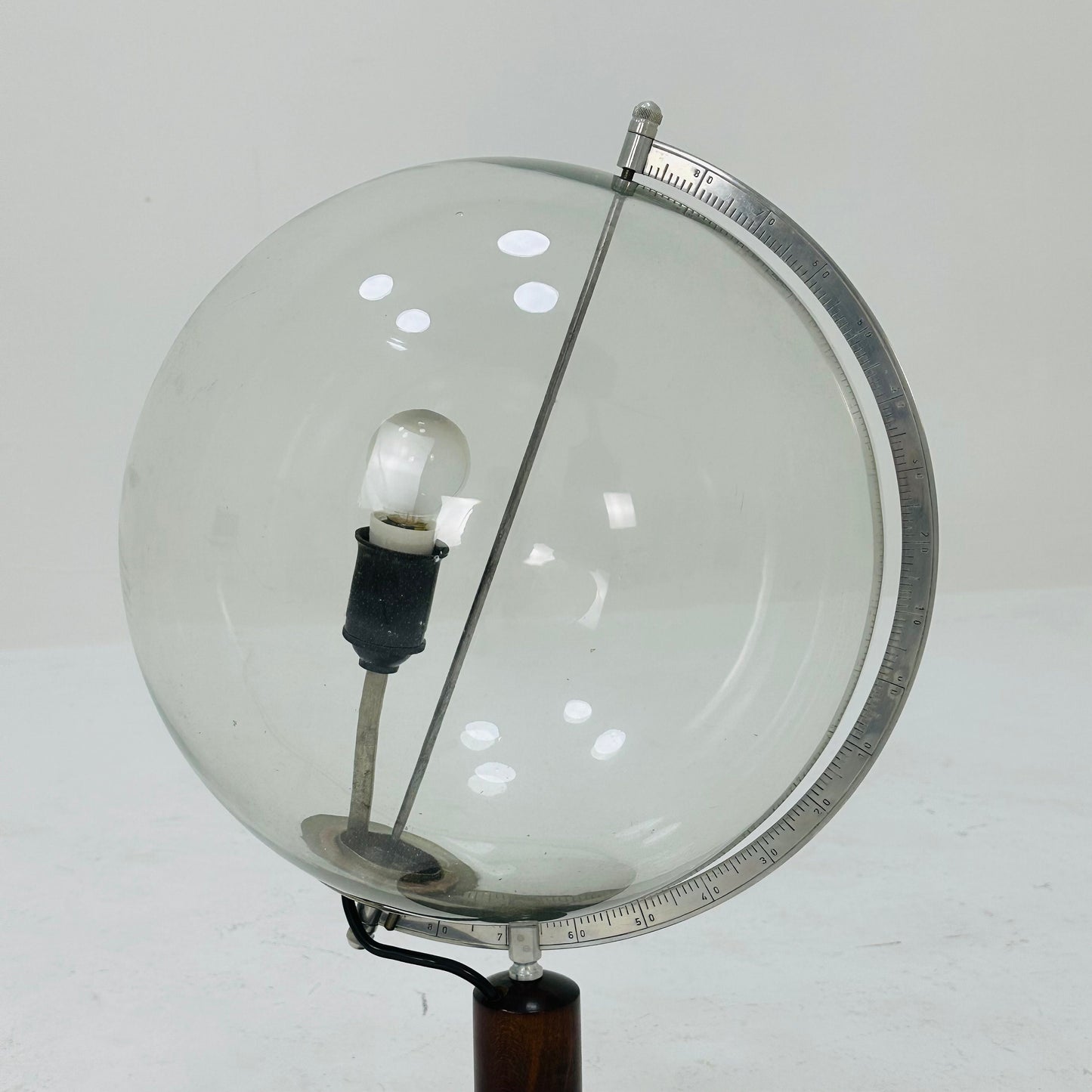 Mid century globe table lamp made of wood, metal & glass 1970s