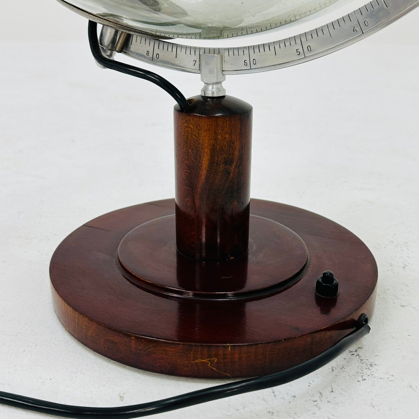 Mid century globe table lamp made of wood, metal & glass 1970s