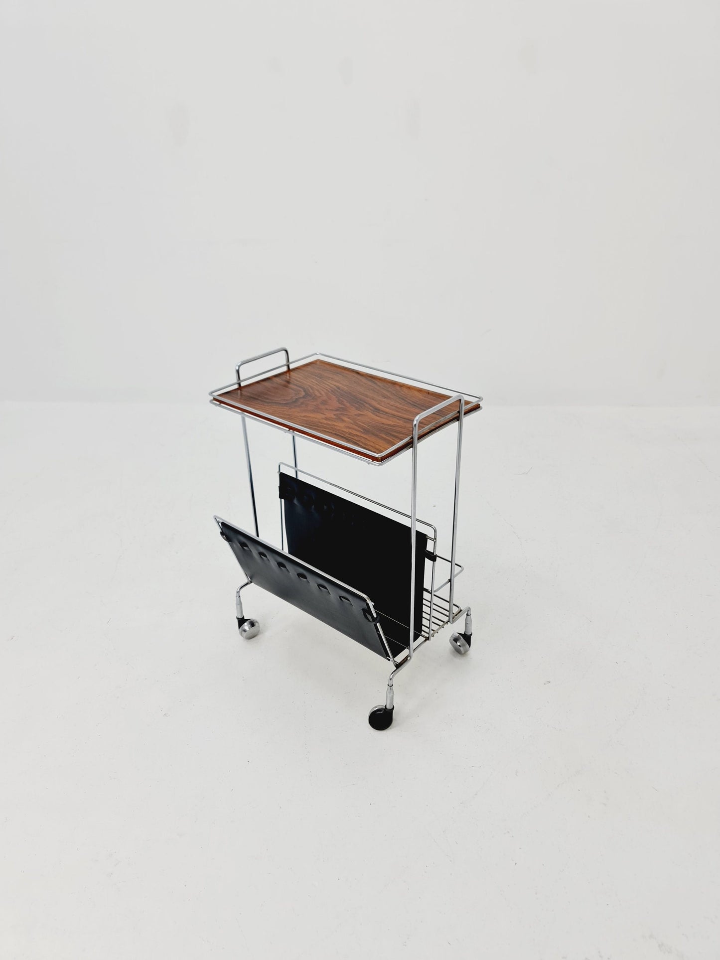 Vintage German mid century trolley bar cart in Rosewood & metal, 1960s