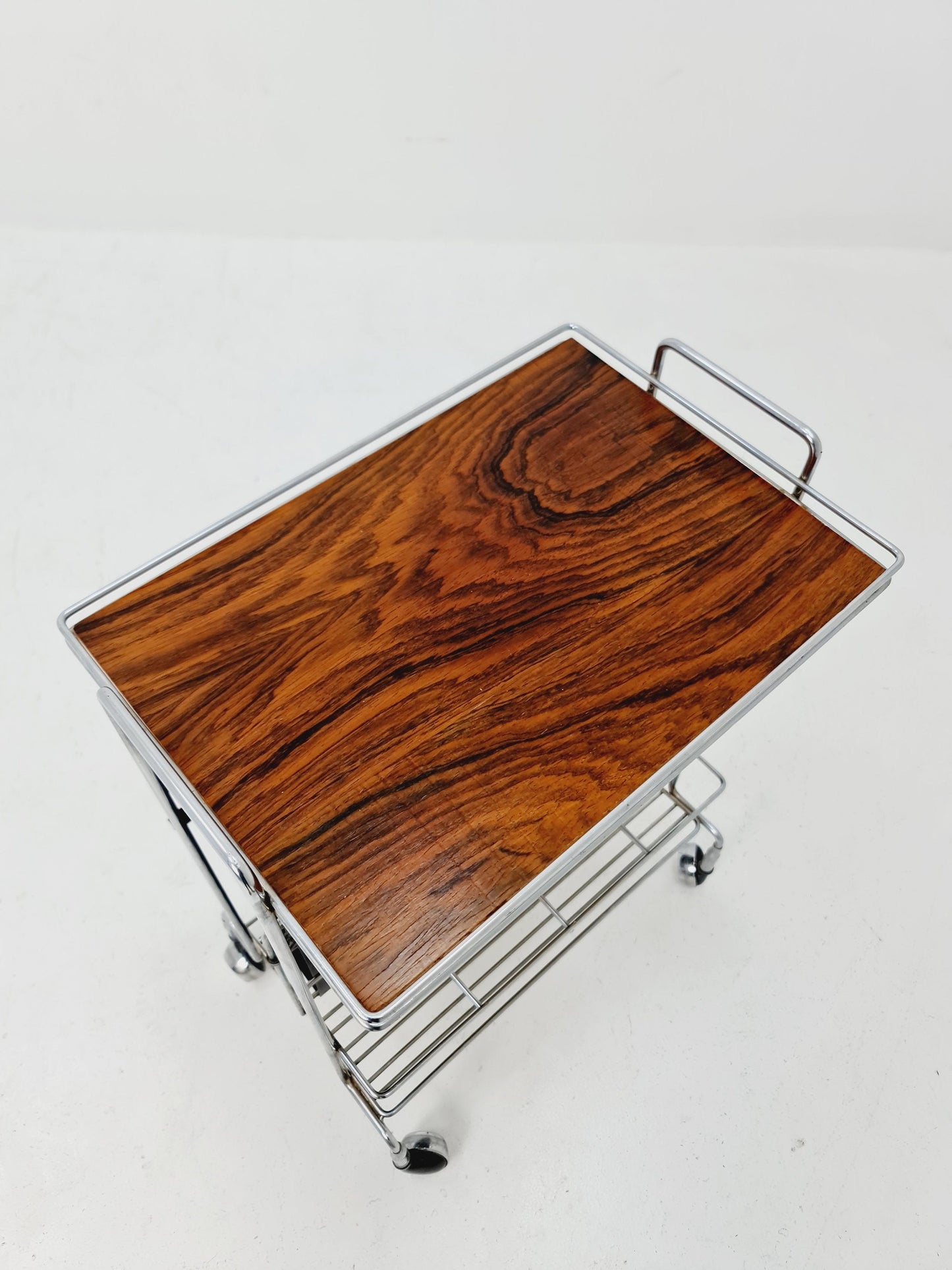 Vintage German mid century trolley bar cart in Rosewood & metal, 1960s