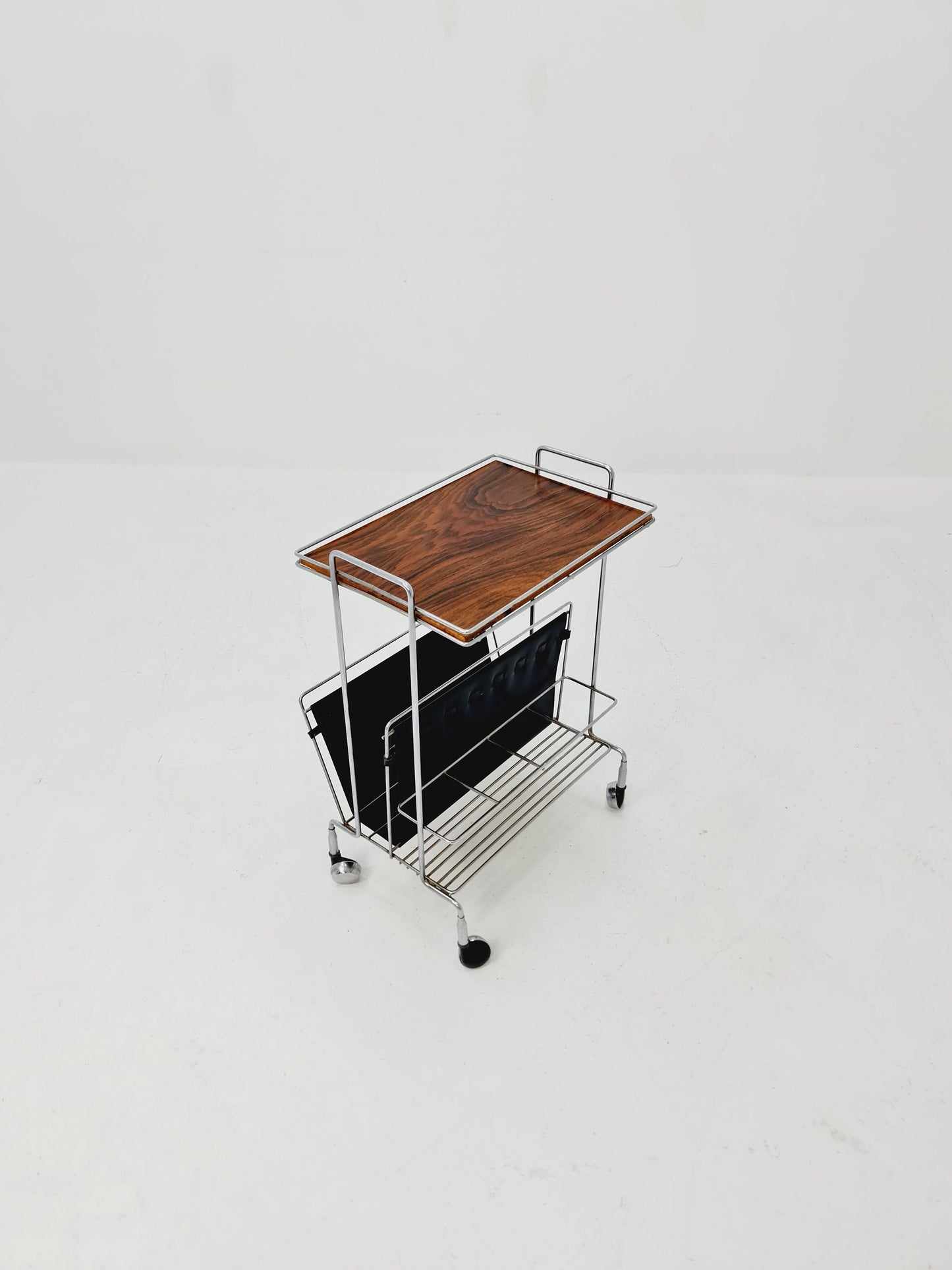 Vintage German mid century trolley bar cart in Rosewood & metal, 1960s