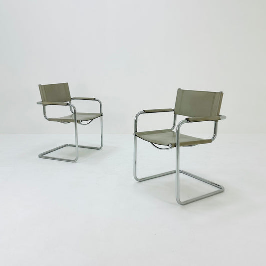 Set of 2 Bauhaus armchairs model s34 Centro Studi gray leather by Mart Stam & Marcel Breuer, 1980s