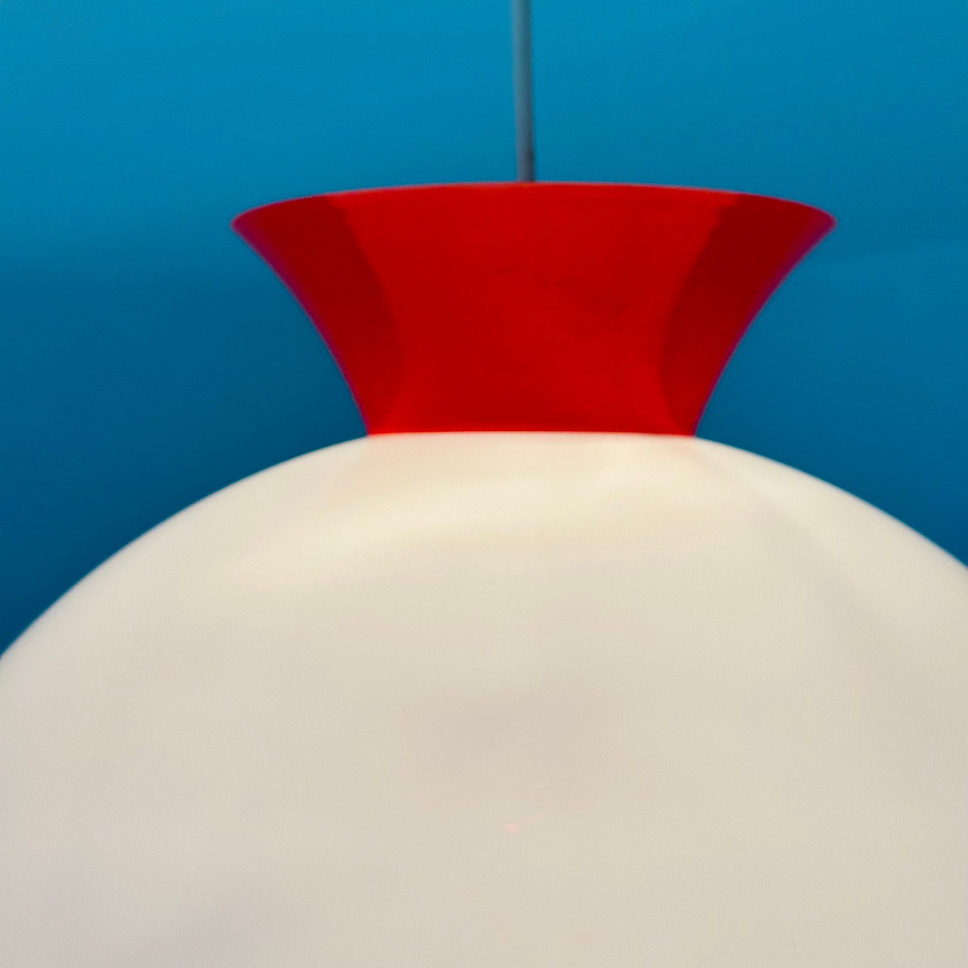 Space age White & Red Plastic Pendant Light. Italy 1980s