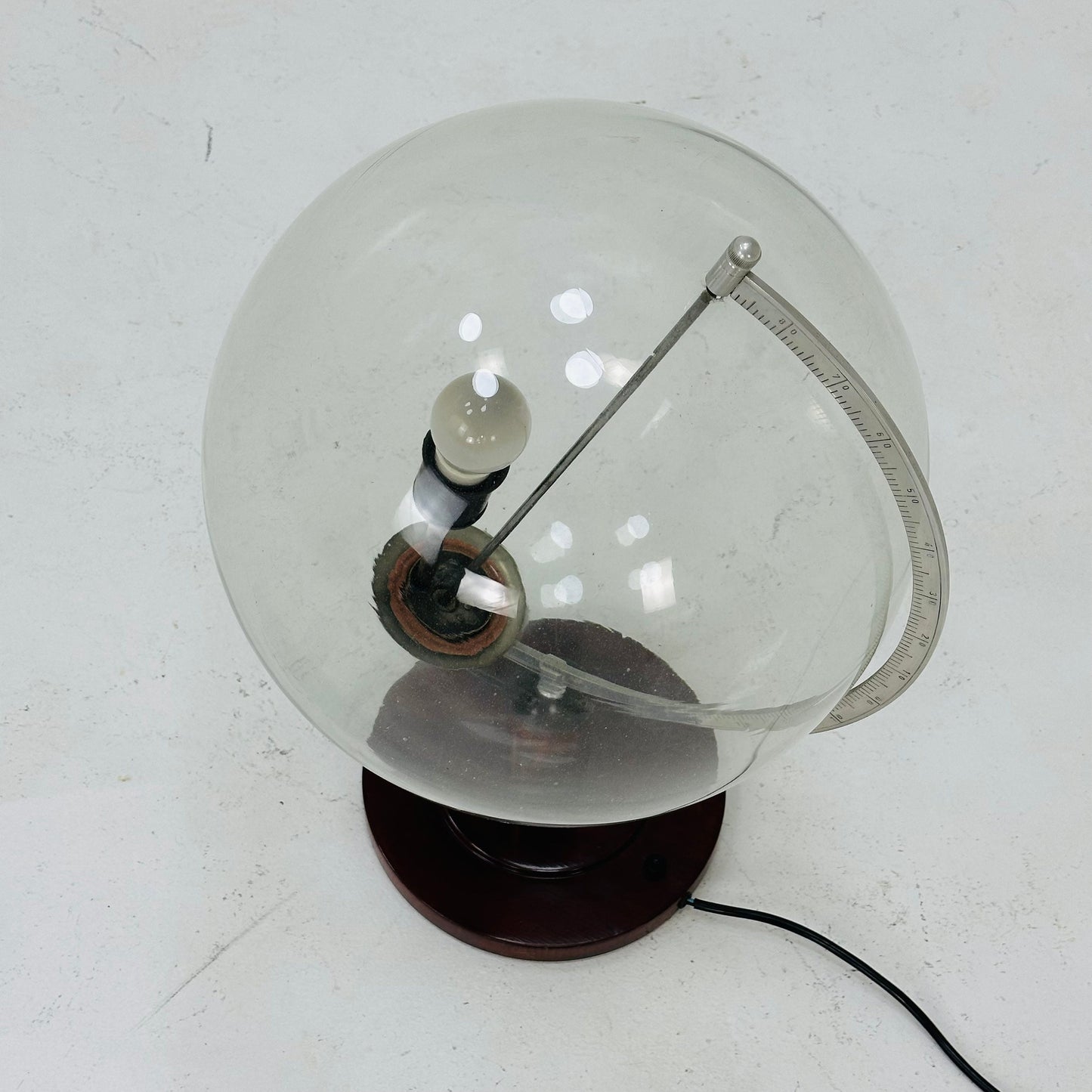 Mid century globe table lamp made of wood, metal & glass 1970s