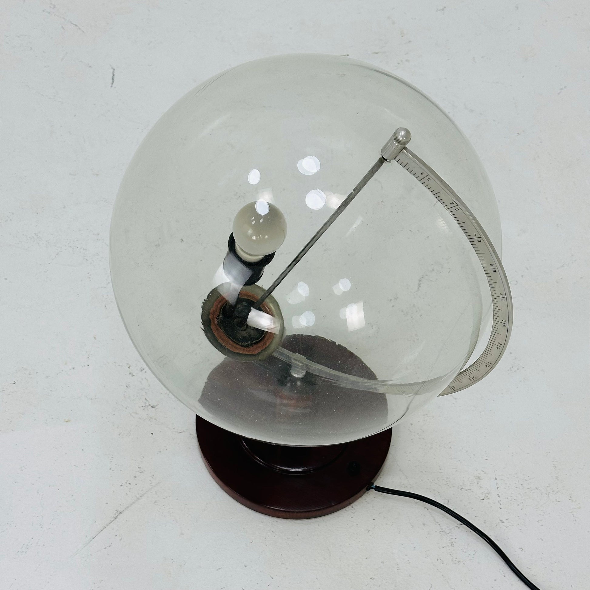 Mid century globe table lamp made of wood, metal & glass 1970s