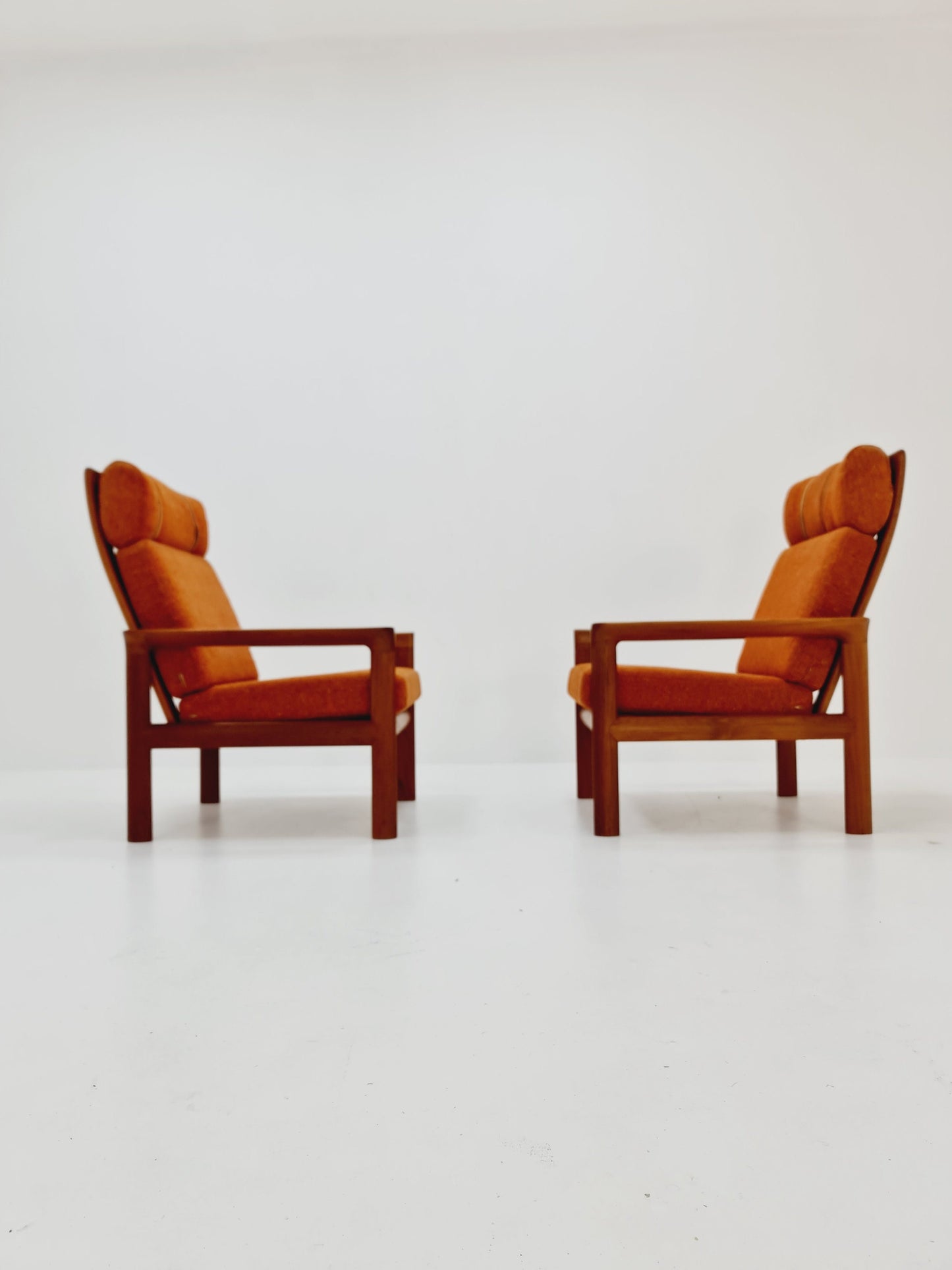 Mid century teak easy lounge high back chairs by Sven Ellekaer for Komfort , Set of 2, 1960s