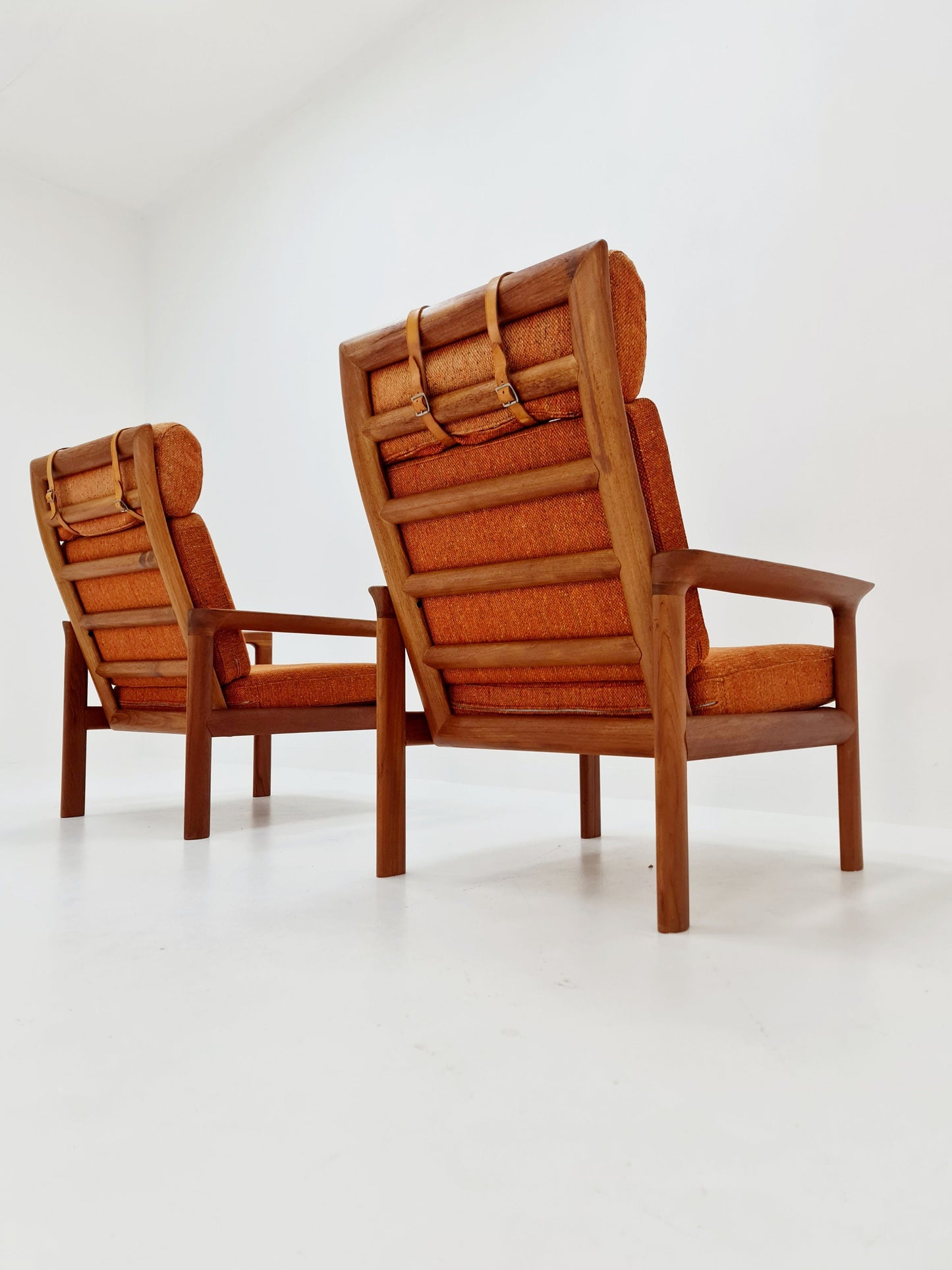 Mid century teak easy lounge high back chairs by Sven Ellekaer for Komfort , Set of 2, 1960s
