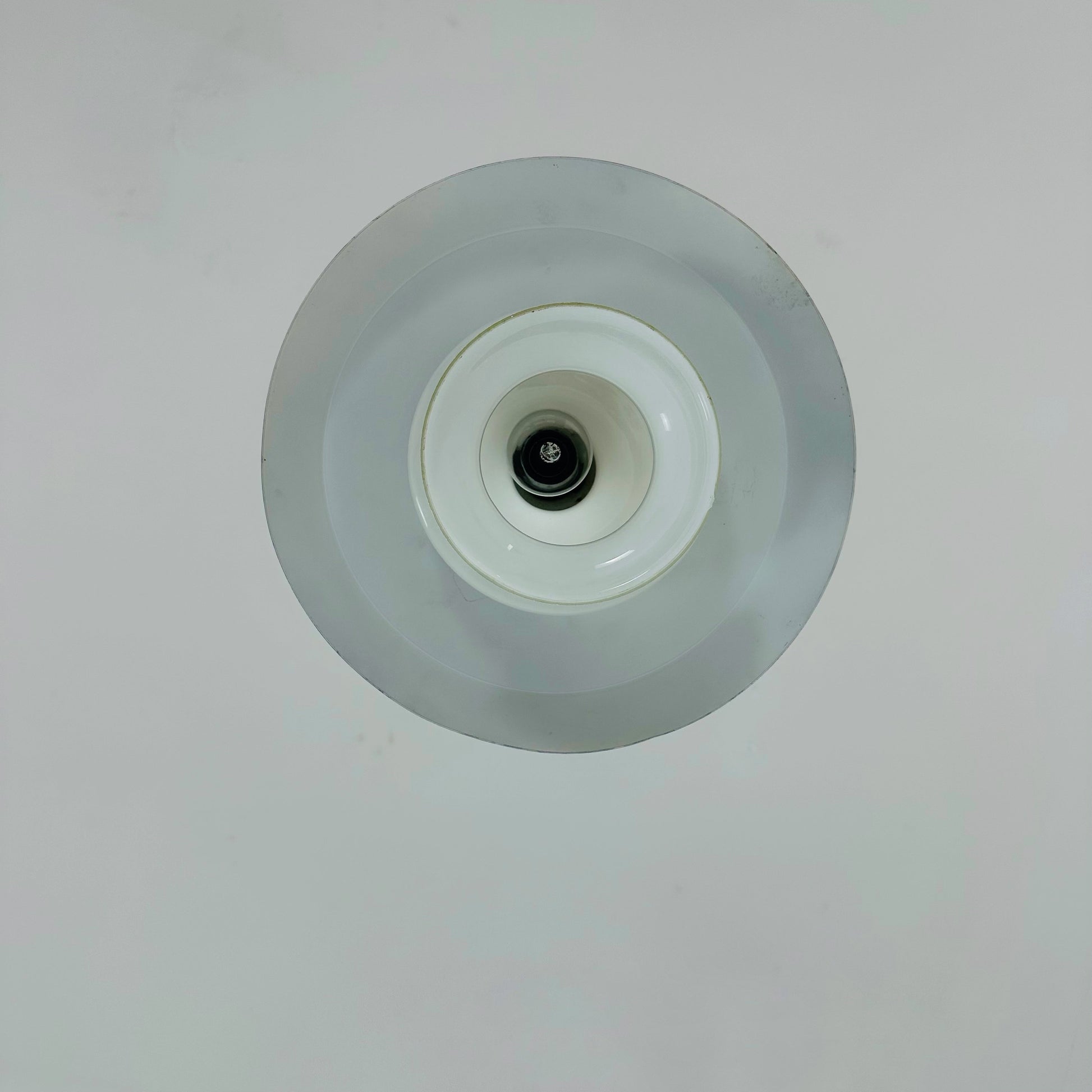 Scandinavian Pendant lamp from the 1970s in brushed aluminum and opaline glass.