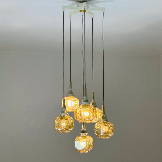 Mid century amber glass waterfall long chandelier, 1970s Germany