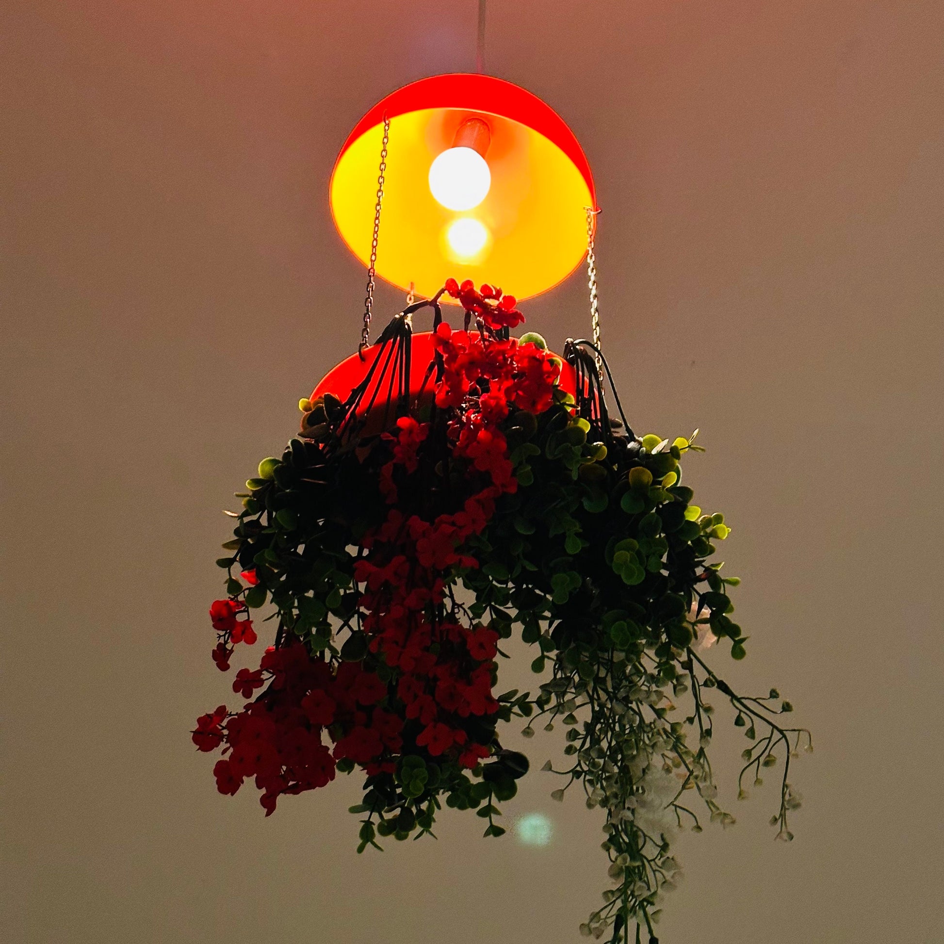 Space age , Danish orange plastic plant lamp by Horn lighting, 1970s