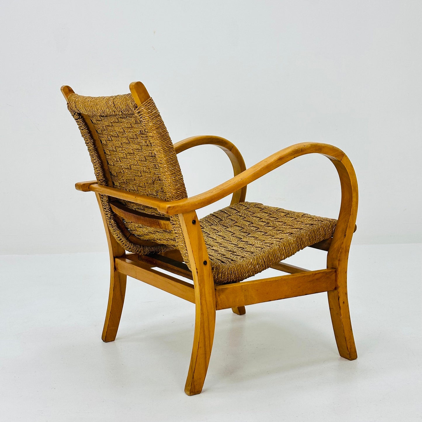 Bauhaus vintage papercord armchair by Ehrich Dieckmann, 1930s