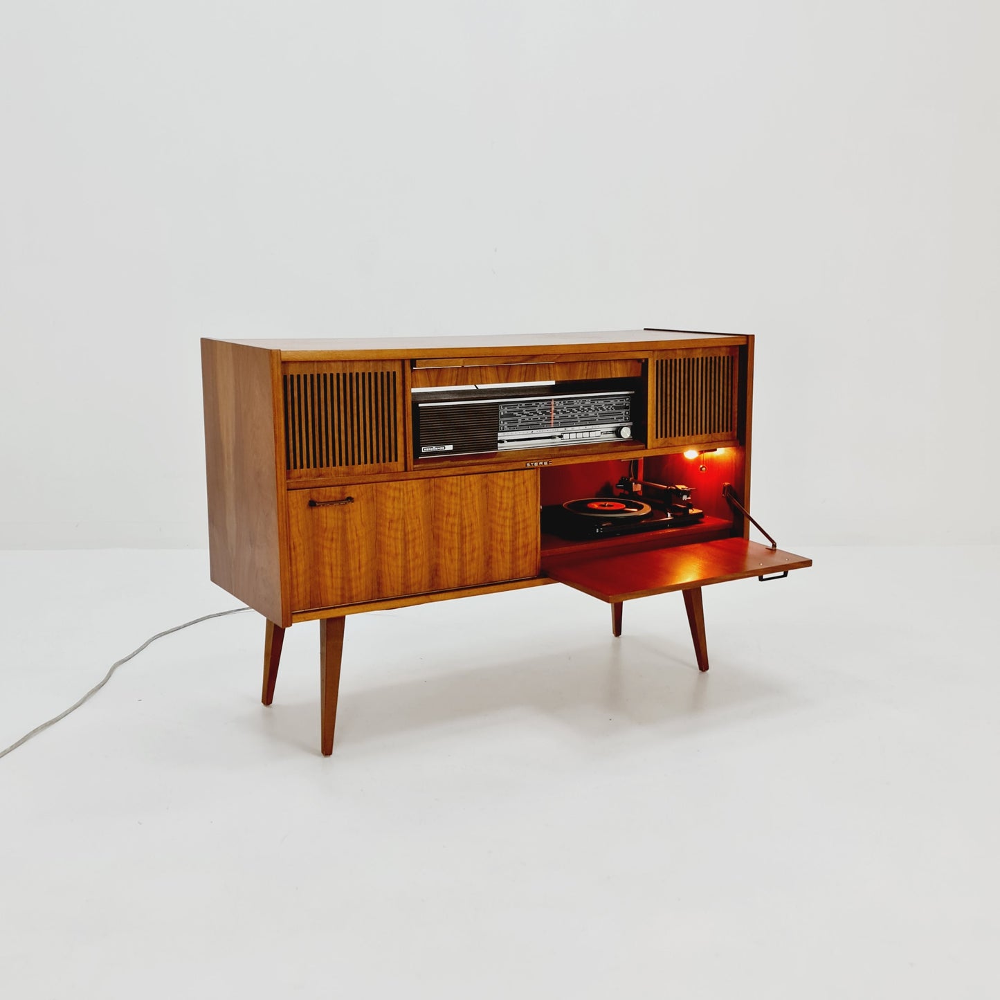 Mid Century Modern scandinavian teak sidboard record player, radio by Göteborg, 1960s