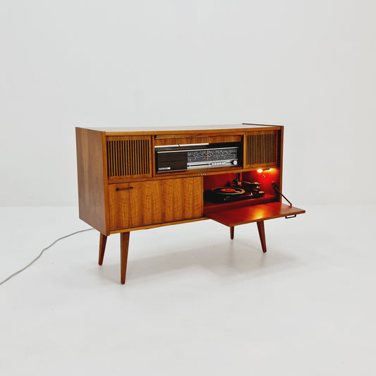 Mid Century Modern scandinavian teak sidboard record player, radio by Göteborg, 1960s