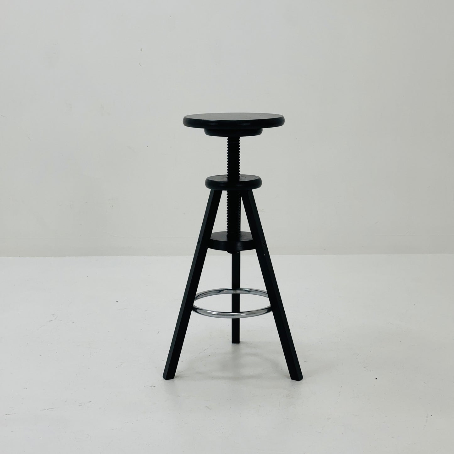 1of 2 solid wood adjustable screw Ikea vintage black bar stool 1990s