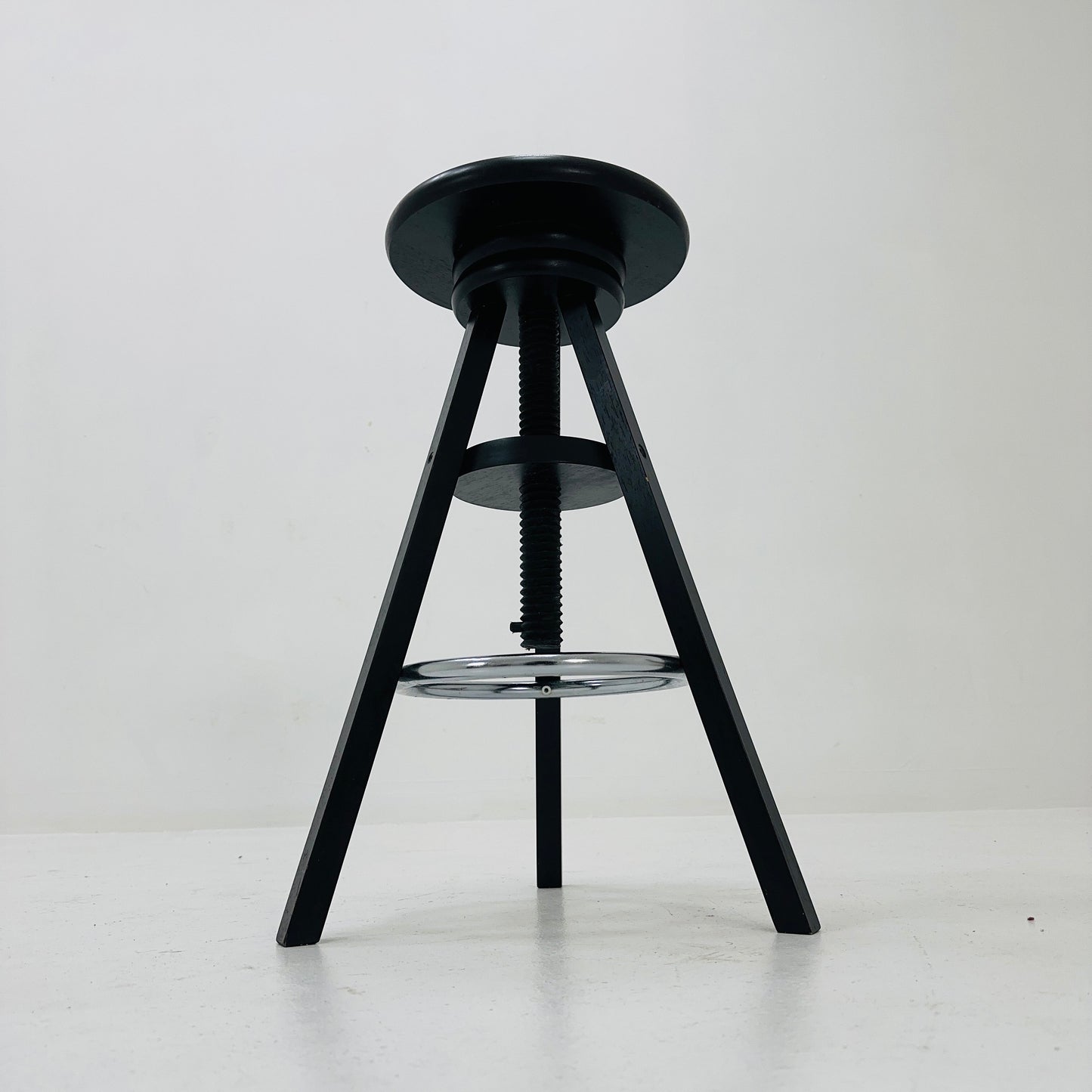 1of 2 solid wood adjustable screw Ikea vintage black bar stool 1990s