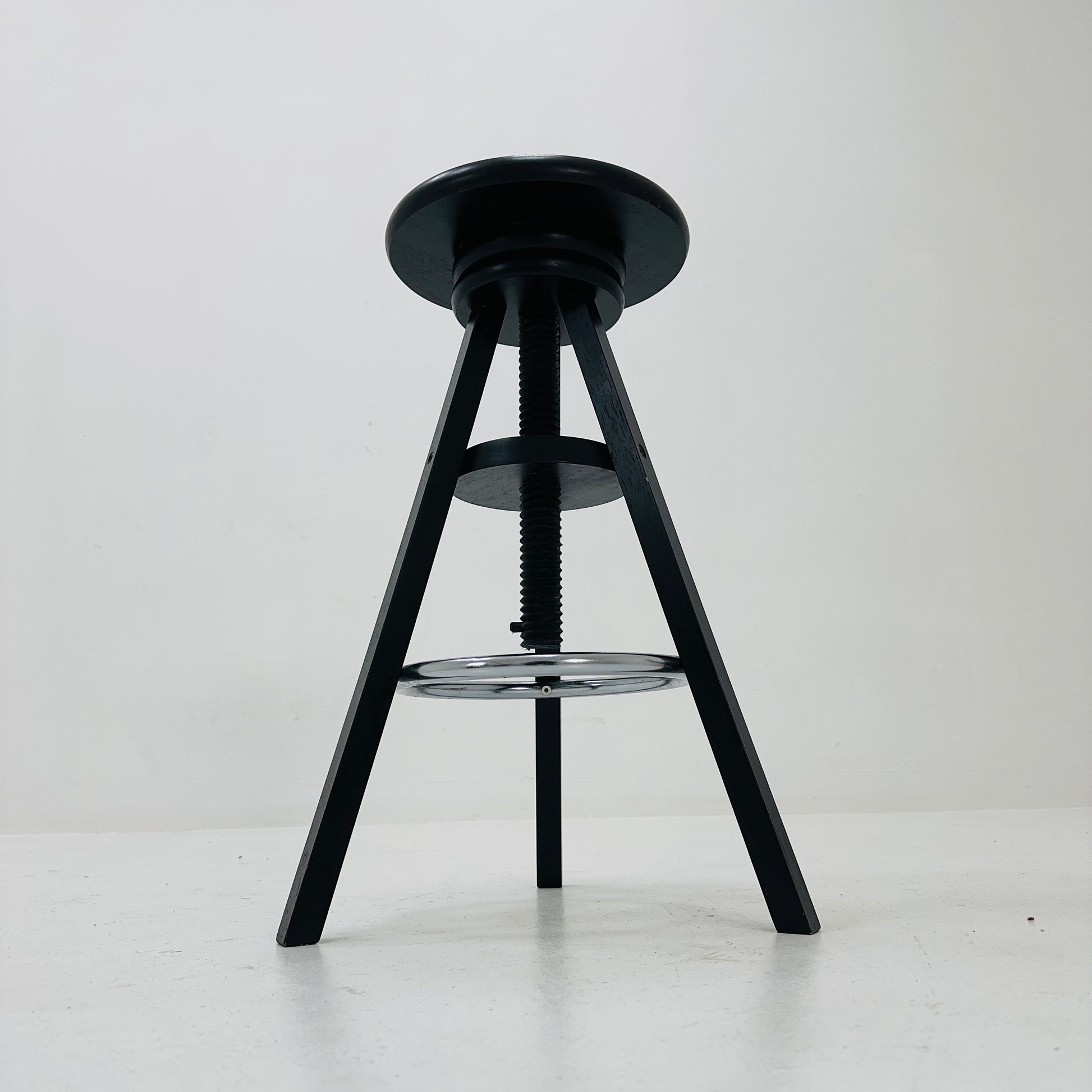 1of 2 solid wood adjustable screw Ikea vintage black bar stool 1990s