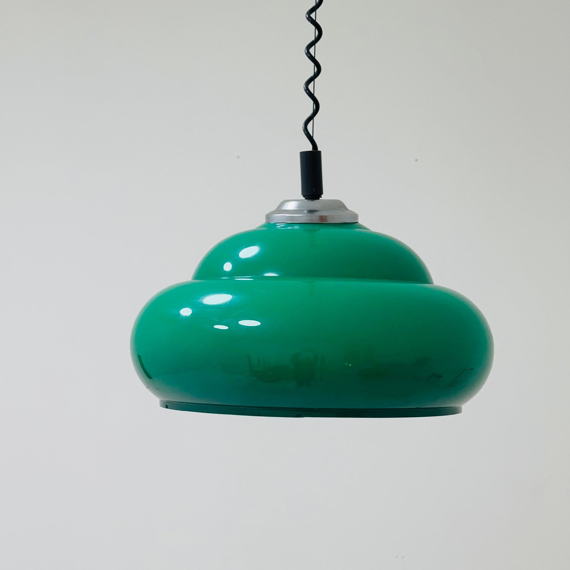 1 of 2 Mid Century Space Age Pendant Light / Green Vintage Lamp Italy 1970s