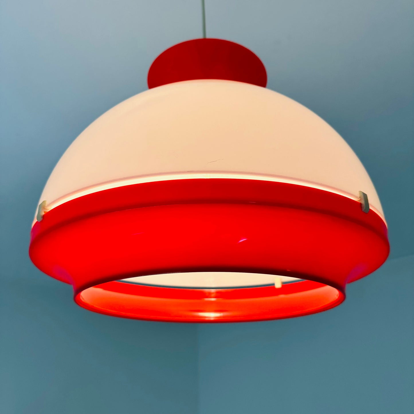Space age White & Red Plastic Pendant Light. Italy 1980s