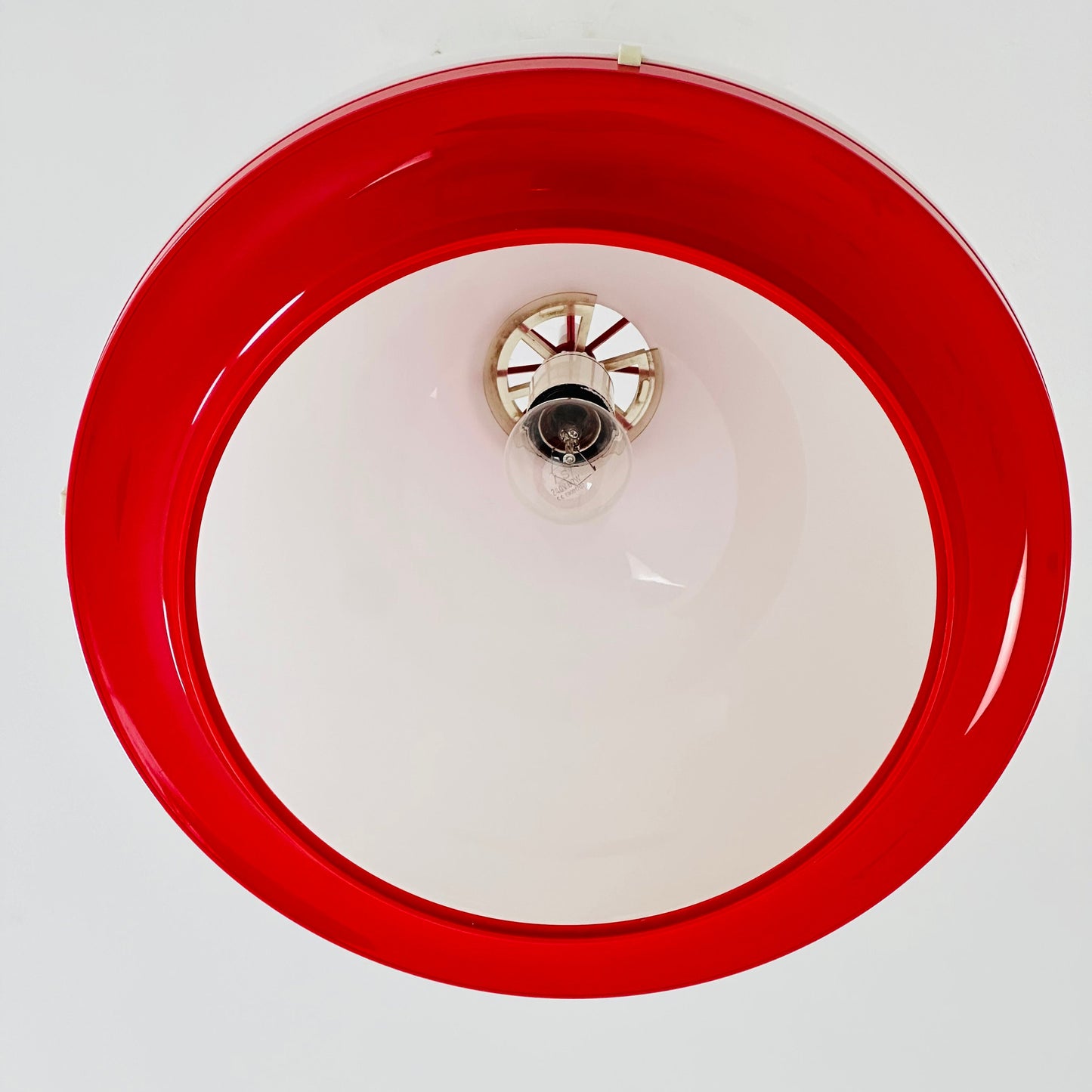 Space age White & Red Plastic Pendant Light. Italy 1980s