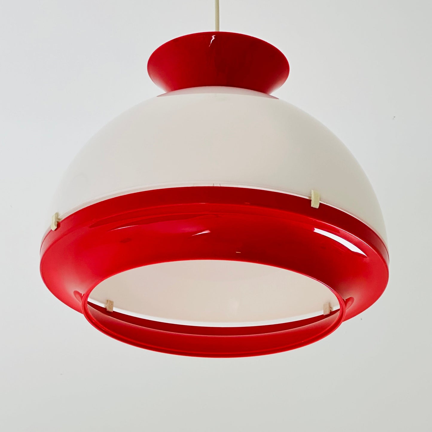 Space age White & Red Plastic Pendant Light. Italy 1980s