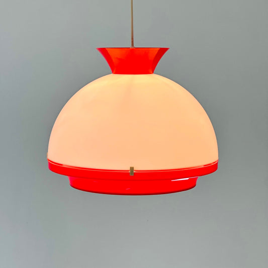 Space age White & Red Plastic Pendant Light. Italy 1980s